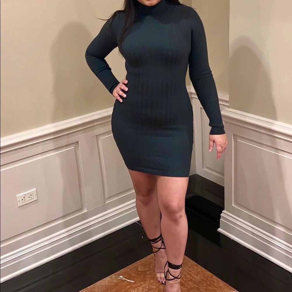 Naked Wardrobe Hunter green turtle neck dress !